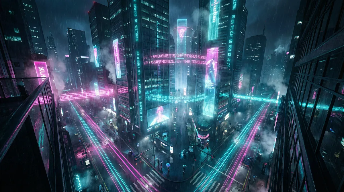无限资源在线观看免费版 竖屏短剧平台首页背景 - 赛博朋克都市夜景